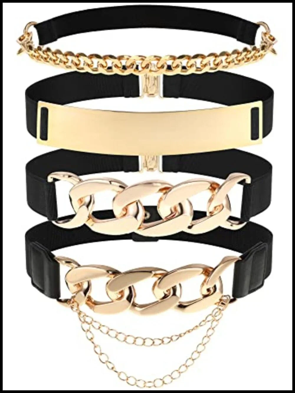 4 Packs Women Stretch Waist Belt with Gold Metal Buckle Fashion Wide Chain